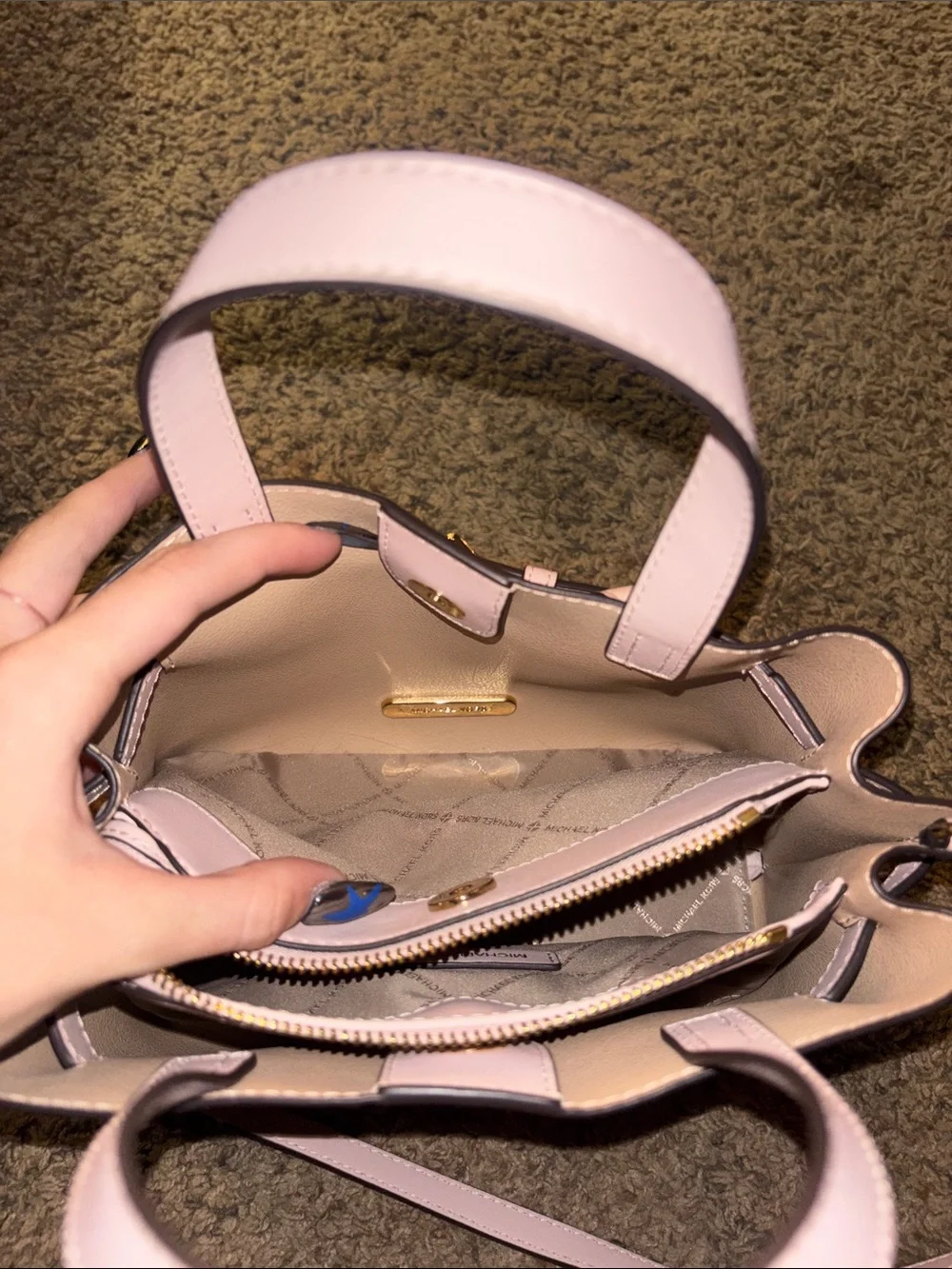Michael Kors Pale Pink Pebbled Leather Satchel with Strap